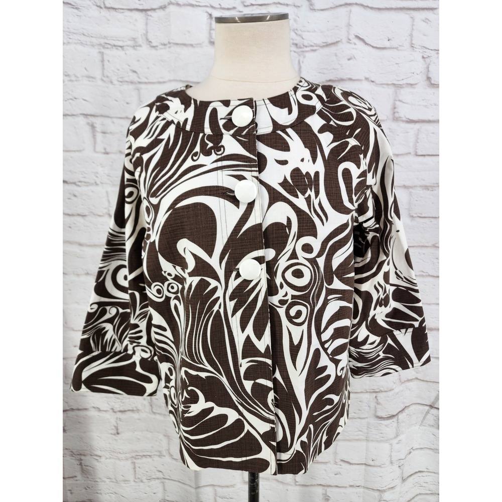 Ann Trinity Cotton Stretch Jacket Bold Paisley Print Brown White Work Church L